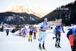 28.01.2024, Trentino, Italy (ITA): Einar Kalland-Olsen (NOR), Amund Riege (NOR), Gustav Eriksson (SWE), Oskar Kardin (SWE), (l-r) - Ski Classics Marcialonga, Trentino (ITA). www.nordicfocus.com. © Vanzetta/NordicFocus. Every downloaded picture is fee-liable.