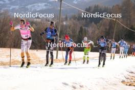 28.01.2024, Trentino, Italy (ITA): Axel Jutterstrooem (SWE), Oskar Kardin (SWE), Jeremy Royer (FRA), Thomas Bing (GER), Torleif Syrstad (NOR), (l-r) - Ski Classics Marcialonga, Trentino (ITA). www.nordicfocus.com. © Vanzetta/NordicFocus. Every downloaded picture is fee-liable.
