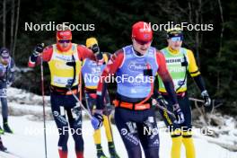 28.01.2024, Trentino, Italy (ITA): Kasper Stadaas (NOR), Johan Hoel (NOR), Amund Hoel (NOR), (l-r) - Ski Classics Marcialonga, Trentino (ITA). www.nordicfocus.com. © Vanzetta/NordicFocus. Every downloaded picture is fee-liable.
