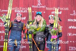03.03.2024, Saelen-Mora, Sweden (SWE): Magni Smedas (NOR), Emilie Fleten (NOR), Kati Roivas (FIN), (l-r) - Ski Classics Vasaloppet, Saelen-Mora (SWE). www.nordicfocus.com. © Reichert/NordicFocus. Every downloaded picture is fee-liable.