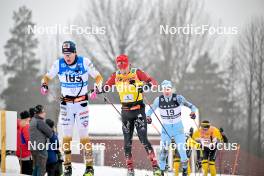 03.03.2024, Saelen-Mora, Sweden (SWE): Eirik Sverdrup Augdal (NOR), Kasper Stadaas (NOR), Gustav Eriksson (SWE), (l-r) - Ski Classics Vasaloppet, Saelen-Mora (SWE). www.nordicfocus.com. © Reichert/NordicFocus. Every downloaded picture is fee-liable.
