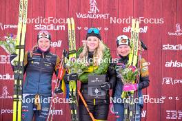 03.03.2024, Saelen-Mora, Sweden (SWE): Magni Smedas (NOR), Emilie Fleten (NOR), Kati Roivas (FIN), (l-r) - Ski Classics Vasaloppet, Saelen-Mora (SWE). www.nordicfocus.com. © Reichert/NordicFocus. Every downloaded picture is fee-liable.