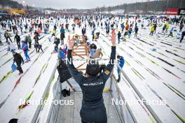 03.03.2024, Saelen-Mora, Sweden (SWE): Athletes doing warm up with instructor - Ski Classics Vasaloppet, Saelen-Mora (SWE). www.nordicfocus.com. © Reichert/NordicFocus. Every downloaded picture is fee-liable.