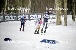 03.03.2024, Saelen-Mora, Sweden (SWE): Alvar Myhlback (SWE), Thomas Odegaarden (NOR), Torleif Syrstad (NOR), (l-r) - Ski Classics Vasaloppet, Saelen-Mora (SWE). www.nordicfocus.com. © Reichert/NordicFocus. Every downloaded picture is fee-liable.