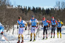 13.04.2024, Hafjell, Norway (NOR): Eric Rosjoe (SWE), Eirik Sverdrup Augdal (NOR), Kasper Stadaas (NOR), Karstein Johaug (NOR), Eddie Edstroem (SWE), (l-r) - Ski Classics Grand Finale Janteloppet - Hafjell (NOR). www.nordicfocus.com. © Reichert/NordicFocus. Every downloaded picture is fee-liable.