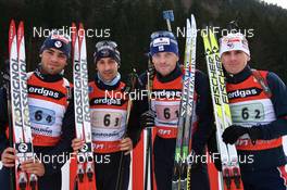 Biathlon - IBU World Cup Biathlon relay men 4x7.5km at Chiemgau-Arena - Ruhpolding (GER): Sijmon Fourcade (FRA, from left), Vincent Defrasne (FRA), Julien Robert (FRA), Raphael Poiree (FRA).