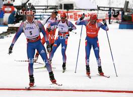 Biathlon - IBU world cup biathlon pursuit men 12.5 km, 10.03.2007 - Holmenkollen (NOR): Ivan Tcherezov (RUS), Friedrich Pinter (AUT), Sergei Rozhkov (RUS), Dmitri Iarochenko (RUS).