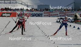 FIS Nordic World Ski Championchips - Cross Country Women Pursuit 7,5 km C + 7,5 km F - Sapporo (JPN) - 25.02.07: Finish, in front from left to right: Katerina Neumannova (CZE), Olga Savialova (RUS)
