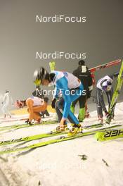 Ski Jumping - FIS World Cup Ski Jumping Individual Large Hill HS 142 - Ruka (FIN): Jumpers prepare for the downhill.