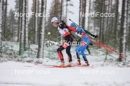 29.11.2007, Kontiolahti, Finland (FIN): Delphine Peretto (FRA) and Kaisa Maekaeraeinen (FIN) - IBU world cup biathlon, individual women, Kontiolahti (FIN). www.nordicfocus.com. c Manzoni/NordicFocus. Every downloaded picture is fee-liable.