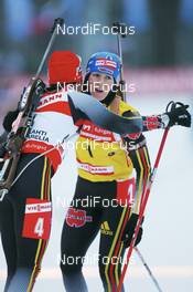 02.12.2007, Kontiolahti, Finland (FIN): Andrea Henkel (GER) and Martina Glagow (GER) - IBU world cup biathlon, pursuit women, Kontiolahti (FIN). www.nordicfocus.com. c Manzoni/NordicFocus. Every downloaded picture is fee-liable.