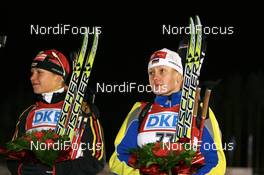 30.11.2007, Kontiolahti, Finland (FIN): l-r: Magdalena Neuner (GER) and Oksana Khvostenko (UKR) - IBU world cup biathlon, sprint women, Kontiolahti (FIN). www.nordicfocus.com. c Manzoni/NordicFocus. Every downloaded picture is fee-liable.