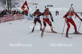 08.12.2007, Hochfilzen (AUT): l-r: Ilmar Bricis (LAT), Matthias Simmen (SUI), Stian Eckhoff (NOR) - IBU World Cup biathlon, pursuit men - Hochfilzen (AUT). www.nordicfocus.com. c Furtner/NordicFocus. Every downloaded picture is fee-liable.