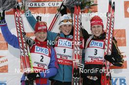08.12.2007, Hochfilzen (AUT): winner l-r: Ekaterina Iourieva (RUS), Sandrine Bailly (FRA), Kati Wilhelm (GER) - IBU World Cup biathlon, pursuit women - Hochfilzen (AUT). www.nordicfocus.com. c Furtner/NordicFocus. Every downloaded picture is fee-liable.