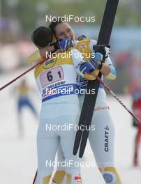28.10.2007, Duesseldorf, Germany (GER): l-r: Charlotte Kalla (SWE), Britta Norgren (SWE), winner, emotion - FIS world cup cross-country, team sprint, Duesseldorf. www.nordicfocus.com. c Hemmersbach/NordicFocus. Every downloaded picture is fee-liable.