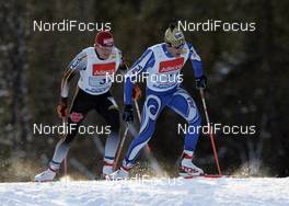 25.11.2007, Beitostoelen, Norway (NOR): Girogio di Centa (ITA), Tobias Angerer (GER)  behind - FIS world cup cross-country, relay men, Beitostoelen. www.nordicfocus.com. c Furtner/NordicFocus. Every downloaded picture is fee-liable.