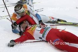 01.12.2007, Kuusamo, Finland (FIN): l-r: Emil Joensson (SWE), Johan Kjoelstad (NOR), emotion - FIS world cup cross-country, individual sprint, Kuusamo (FIN). www.nordicfocus.com. c Felgenhauer/NordicFocus. Every downloaded picture is fee-liable.