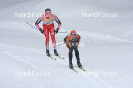08.12.2007, Davos (SUI): Jens Filbrich (GER) leads Dario Cologna (SUI) - FIS World Cup cross-country, 15km men - Davos (SUI). www.nordicfocus.com. c Manzoni/NordicFocus. Every downloaded picture is fee-liable.