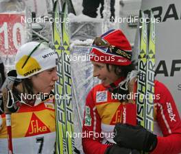 29.12.07, Nove Mesto, Czech Republic (CZE): group, l-r Charlotte Kalla (SWE), Marit Bjoergen (NOR)  - FIS world cup cross-country, tour de ski, 10km women, Nove Mesto (CZE). www.nordicfocus.com. c Hemmersbach/NordicFocus. Every downloaded picture is fee-liable.