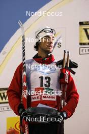 30.11.2007, Kuusamo, Finland (FIN): Johnny Spillane (USA), emotion, at the flower ceremony - FIS world cup nordic combined, individual gundersen, Kuusamo (FIN). www.nordicfocus.com. c Felgenhauer/NordicFocus. Every downloaded picture is fee-liable.