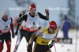 01.12.2007, Kuusamo, Finland (FIN): l-r: Bill Demong (USA), Bjoern Kircheisen (GER), Ronny Ackermann (GER), - FIS world cup nordic combined, sprint, Kuusamo (FIN). www.nordicfocus.com. c Felgenhauer/NordicFocus. Every downloaded picture is fee-liable.