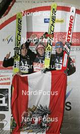 14.12.2007, Villach, Austria (AUT): winner l-r: Gregor Schlierenzauer (AUT), Thomas Morgenstern (AUT), Janne Ahonen (FIN) - FIS world cup ski jumping, individual HS98, Villach (AUT). www.nordicfocus.com. c Furtner/NordicFocus. Every downloaded picture is fee-liable.