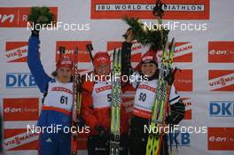 05.01.2008, Oberhof, Germany (GER): l-r: Svetlana Sleptsova (RUS), Tora Berger (NOR), Magdalena Neuner (GER) - IBU World Cup biathlon, sprint women - Oberhof (GER). www.nordicfocus.com. c Manzoni/NordicFocus. Every downloaded picture is fee-liable.