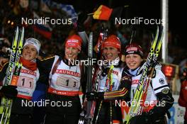 09.01.2008, Ruhpolding, Germany (GER): l-r: Kathrin Hitzer (GER), Sabrina Buchholz (GER), Kati Wilhelm (GER), Magdalena Neuner (GER) - IBU world cup biathlon, relay women, Ruhpolding (GER). www.nordicfocus.com. c Manzoni/NordicFocus. Every downloaded picture is fee-liable.