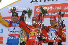 20.01.2008, Antholz, Italy (ITA): l-r: Bjoern Ferry (SWE), Ole Einar Bjoerndalen (NOR), Michael Greis (GER) - IBU World Cup biathlon, mass men - Antholz (ITA). www.nordicfocus.com. c Manzoni/NordicFocus. Every downloaded picture is fee-liable.
