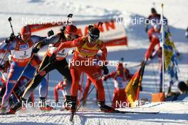 20.01.2008, Antholz, Italy (ITA): Ole Einar Bjoerndalen (NOR) leads Daniel Graf (GER) and Dmitri Iarochenko (RUS) - IBU World Cup biathlon, mass men - Antholz (ITA). www.nordicfocus.com. c Manzoni/NordicFocus. Every downloaded picture is fee-liable.