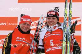 20.01.2008, Antholz, Italy (ITA): l-r: Andrea Henkel (GER), Magdalena Neuner (GER) - IBU World Cup biathlon, mass women - Antholz (ITA). www.nordicfocus.com. c Manzoni/NordicFocus. Every downloaded picture is fee-liable.