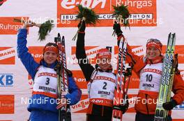 19.01.2008, Antholz, Italy (ITA): l-r: Svetlana Sleptsova (RUS), Andrea Henkel (GER), Tora Berger (NOR) - IBU World Cup biathlon, pursuit women - Antholz (ITA). www.nordicfocus.com. c Manzoni/NordicFocus. Every downloaded picture is fee-liable.