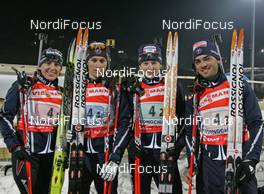 02.03.2008, Pyeong Chang, Korea (KOR): group, Team France, l-r: Julie Carraz-Collin (FRA), Alexis Boeuf (FRA), Pauline Macabies (FRA), Simon Forcade (FRA) - IBU World Cup biathlon, mixed relay - Pyeong Chang (KOR). www.nordicfocus.com. c Hemmersbach/NordicFocus. Every downloaded picture is fee-liable.