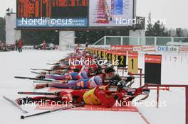 09.03.2008, Khanty Mansiysk, Russia (RUS): group, front Ole Einar Bjoerndalen (NOR), behind Nikolay Kruglov (RUS)  - IBU World Cup biathlon, mass men - Khanty Mansiysk (RUS). www.nordicfocus.com. c Hemmersbach/NordicFocus. Every downloaded picture is fee-liable.