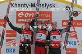 09.03.2008, Khanty Mansiysk, Russia (RUS): podium, l-r: Daniel Graf (GER), Tomasz Sikora (POL), Michal Slesingr (CZE)  - IBU World Cup biathlon, mass men - Khanty Mansiysk (RUS). www.nordicfocus.com. c Hemmersbach/NordicFocus. Every downloaded picture is fee-liable.