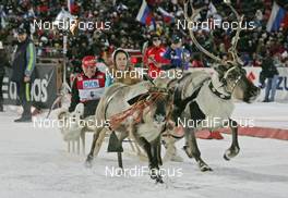 08.03.2008, Khanty Mansiysk, Russia (RUS): feature, Andrea Henkel (GER) on Raindeer sledge - IBU World Cup biathlon, pursuit women - Khanty Mansiysk (RUS). www.nordicfocus.com. c Hemmersbach/NordicFocus. Every downloaded picture is fee-liable.