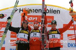 13.03.2008, Holmenkollen, Norway (NOR): l-r: Michael Roesch (GER), Emil Hegle Svendsen (NOR), Friedrich Pinter (AUT) - IBU World Cup biathlon, sprint men, Holmenkollen (NOR). www.nordicfocus.com. c Manzoni/NordicFocus. Every downloaded picture is fee-liable.