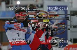 17.02.2008, Oestersund, Sweden (SWE): group, l-r Maxim Tchoudov (RUS), Emil Hegle Svendsen (NOR)  - IBU World Championchip of Biathlon, mass men - Oestersund (SWE). www.nordicfocus.com. c Hemmersbach/NordicFocus. Every downloaded picture is fee-liable.