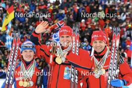 17.02.2008, Oestersund, Sweden (SWE): l-r: Maxim Tchoudov (RUS), Emil Hegle Svendsen (NOR), Ole Einar Bjoerndalen (NOR) - IBU World Championchip of Biathlon, medal shooting - Oestersund (SWE). www.nordicfocus.com. c Manzoni/NordicFocus. Every downloaded picture is fee-liable.