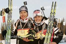 12.02.2008, Oestersund, Sweden (SWE): Andreas Birnbacher (GER), Magdalena Neuner (GER) - IBU World Championchip of Biathlon, medal shooting - Oestersund (SWE). www.nordicfocus.com. c Furtner/NordicFocus. Every downloaded picture is fee-liable.