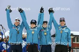17.02.2008, Oestersund, Sweden (SWE): l-r: Sandrine Bailly (FRA), Sylvie Becaert (FRA), Marie Laure Brunet (FRA), Delphine Peretto (FRA) - IBU World Championchip of Biathlon, medal shooting - Oestersund (SWE). www.nordicfocus.com. c Manzoni/NordicFocus. Every downloaded picture is fee-liable.