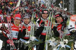 16.02.2008, Oestersund, Sweden (SWE): medal, l-r: Michael Greis (GER), Andreas Birnbacher (GER), Alexander Wolf (GER), Michael Roesch, Rssch (GER)  - IBU World Championchip of Biathlon, medal shooting - Oestersund (SWE). www.nordicfocus.com. c Hemmersbach/NordicFocus. Every downloaded picture is fee-liable.