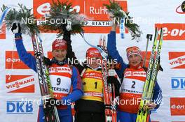 10.02.2008, Oestersund, Sweden (SWE): l-r: Ekaterina Iourieva (RUS), Andrea Henkel (GER), Albina Akhatova (RUS) - IBU World Championchip of Biathlon, pursuit women - Oestersund (SWE). www.nordicfocus.com. c Manzoni/NordicFocus. Every downloaded picture is fee-liable.