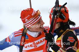 10.02.2008, Oestersund, Sweden (SWE): Albina Akhatova (RUS) and Andrea Henkel (GER) - IBU World Championchip of Biathlon, pursuit women - Oestersund (SWE). www.nordicfocus.com. c Manzoni/NordicFocus. Every downloaded picture is fee-liable.