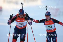 12.02.2008, Oestersund, Sweden (SWE): Jeremy Teela (USA) and Laura Spector (USA) - IBU World Championchip of Biathlon, relay mixed - Oestersund (SWE). www.nordicfocus.com. c Manzoni/NordicFocus. Every downloaded picture is fee-liable.