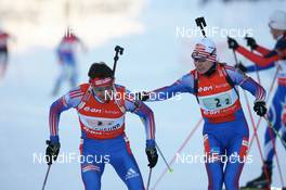 12.02.2008, Oestersund, Sweden (SWE): Nikolay Kruglov (RUS) and Oksana Neupokoeva (RUS) - IBU World Championchip of Biathlon, relay mixed - Oestersund (SWE). www.nordicfocus.com. c Manzoni/NordicFocus. Every downloaded picture is fee-liable.