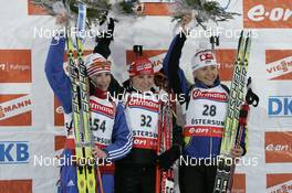 09.02.2008, Oestersund, Sweden (SWE): l-r: Albina Akhatova (RUS), Andrea Henkel (GER), Oksana Khvostenko (UKR) - IBU World Championchip of Biathlon, sprint women - Oestersund (SWE). www.nordicfocus.com. c Furtner/NordicFocus. Every downloaded picture is fee-liable.