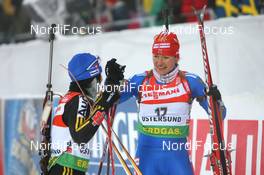 07.12.2008, Oestersund, Sweden (SWE): Martina Beck (GER), Rossignol, Rottefella, Madshus, Swix, adidas, Toko and Ekaterina Iourieva (RUS), Madshus, Rottefella, Swix, adidas - IBU world cup biathlon, pursuit women, Oestersund (SWE). www.nordicfocus.com. © Manzoni/NordicFocus. Every downloaded picture is fee-liable.