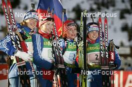 14.12.2008, Hochfilzen, Austria (AUT): RUS team l-r: Ekaterina Iourieva (RUS), Madshus, Rottefella, Swix, adidas, Olga Medvedtseva (RUS), Madshus, Rottefella, adidas, Albina Akhatova (RUS), Fischer, Rottefella, Alpina, adidas, Svetlana Sleptsova (RUS), Madshus, Rottefella, Swix, adidas  - IBU world cup biathlon, relay women, Hochfilzen (AUT). www.nordicfocus.com. © Furtner/NordicFocus. Every downloaded picture is fee-liable.