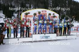 14.12.2008, Hochfilzen, Austria (AUT): Teams l-r: NOR, RUS, FRA - IBU world cup biathlon, relay women, Hochfilzen (AUT). www.nordicfocus.com. © Furtner/NordicFocus. Every downloaded picture is fee-liable.